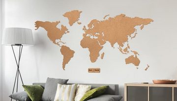 Kork-Deko.de XXL-Wandbild Corkworld Welt aus Presskork mit Klebefolie als Wanddeko (3teilig), Kork-Weltkarte