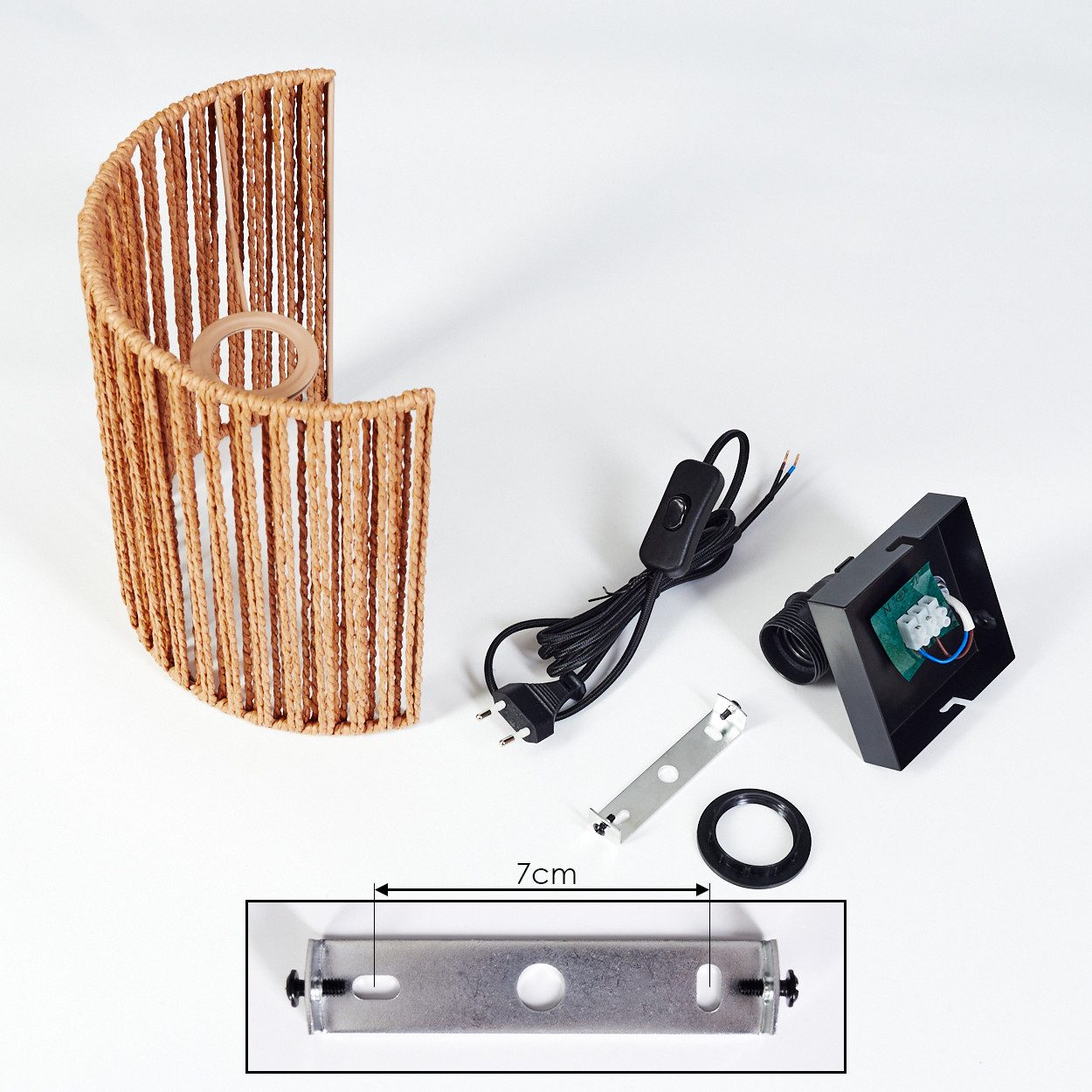 hofstein Wandleuchte Wandlampe aus Metall/Seil/Bast in Schwarz/Natur, Boho-Design, ohne Leuchtmittel, mit Stecker und Schalter, abnehmbares Kabel, UP&Down Lichteffekt, E27