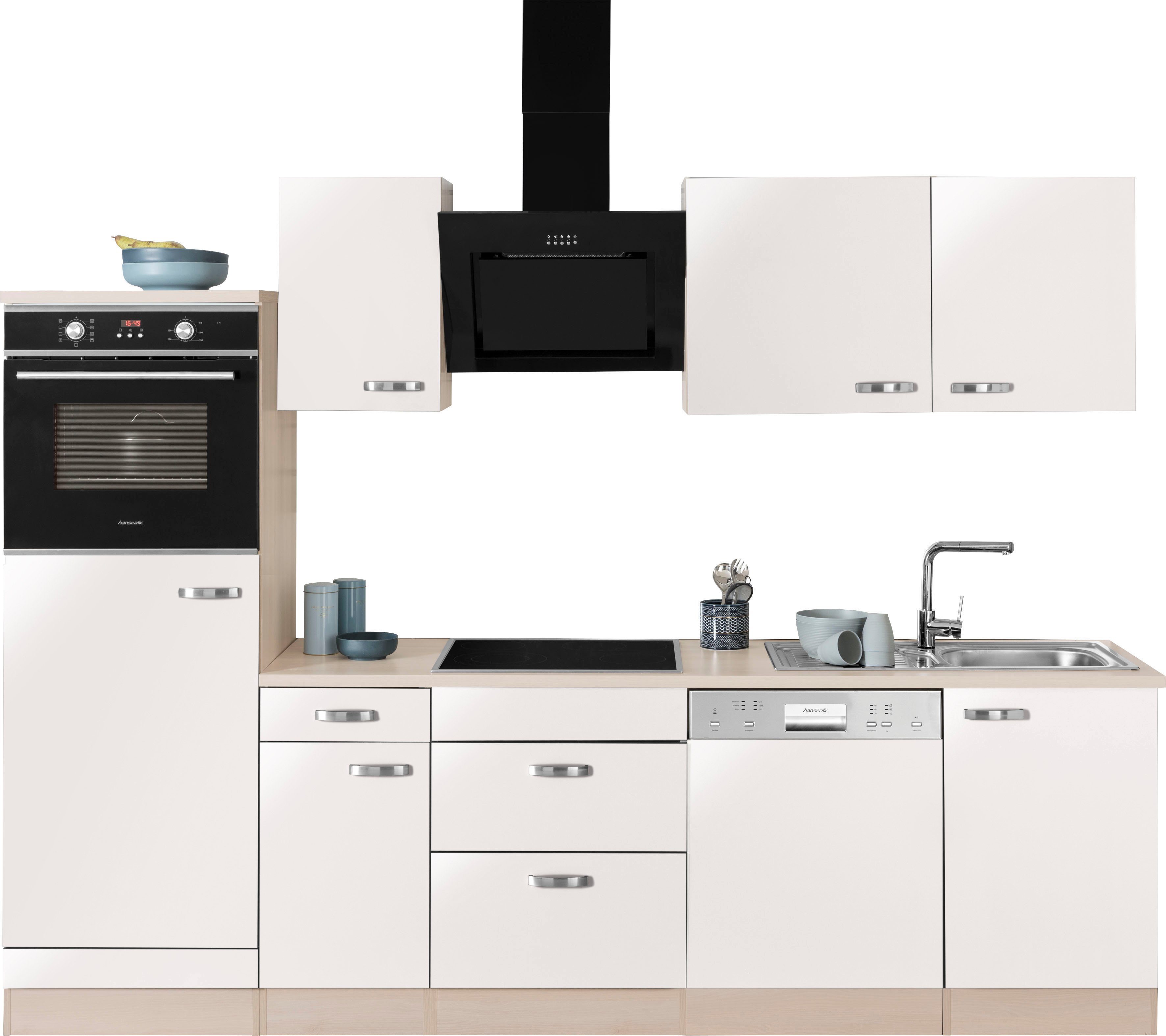 OPTIFIT Küchenzeile Faro, mit Hanseatic E-Geräten, Breite 270 cm weiß Glanz
