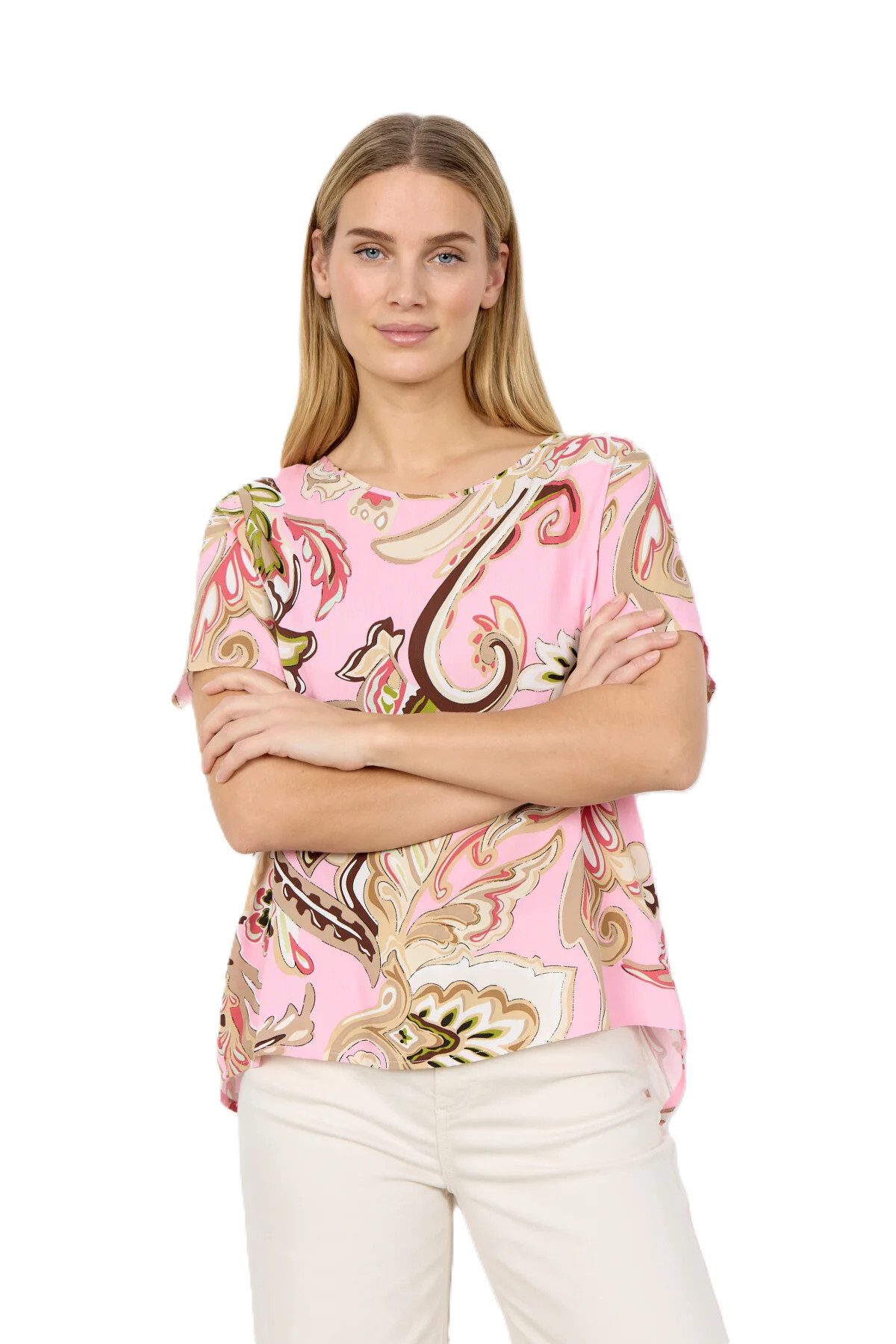 Blusenshirt SC-CASJA 1 - Shirt kurzarm Damen - Bluse mit Paisleymusterdruck