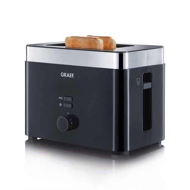 Graef Toaster TO 62, 2 Scheiben Toaster, schwarz, Brötchenaufsatz, wärmeisoliertes Gehäuse