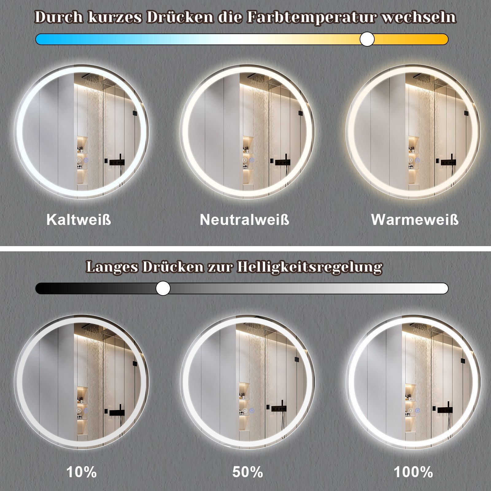 Nettlife Badspiegel Wandspiegel Rund mit Touch günstig online kaufen