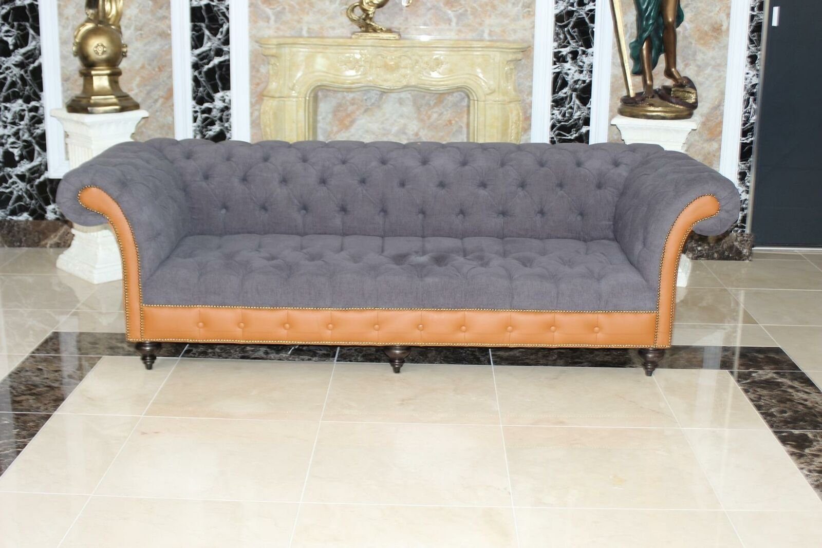 JVmoebel Chesterfield-Sofa Chesterfield Couch Polster Sofas Klassische Textil 4 Sitzer Sofort, Made in Europa