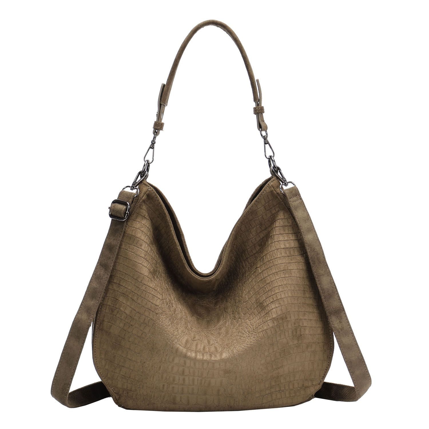 ITALYSHOP24 Schultertasche DAMEN TASCHE SHOPPER Hobo Cross Over Bag Reisetasche Umhängetasche, LEDER OPTIK Beuteltasche Cross body für Schule Reise Freizeit Urlaub