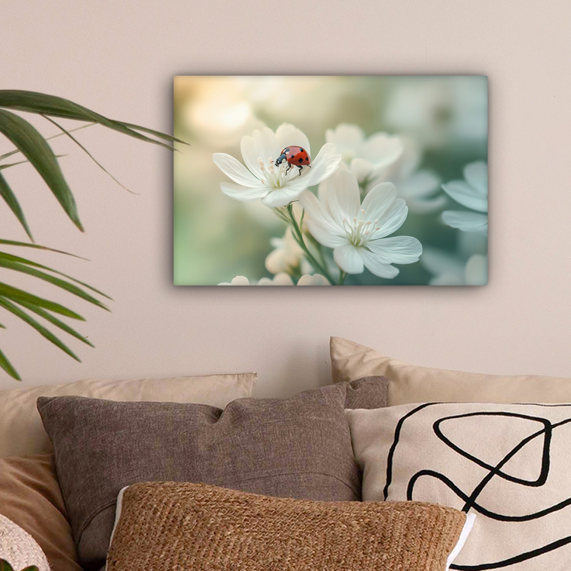 OneMillionCanvasses® Leinwandbild Marienkäfer - Blumen - günstig online kaufen