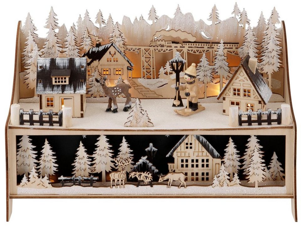 Home affaire Lichterbogen Lichtersockel, Weihnachtsdeko, aus Holz, mit  vielen Details