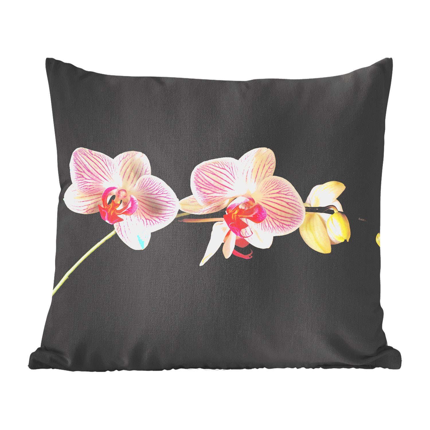 Schlafzimmer, - Füllung für Zierkissen - Wohzimmer, mit - Deko, Orchidee Knöpfe, Schwarz Rosa - Blumen Dekokissen Sofakissen MuchoWow