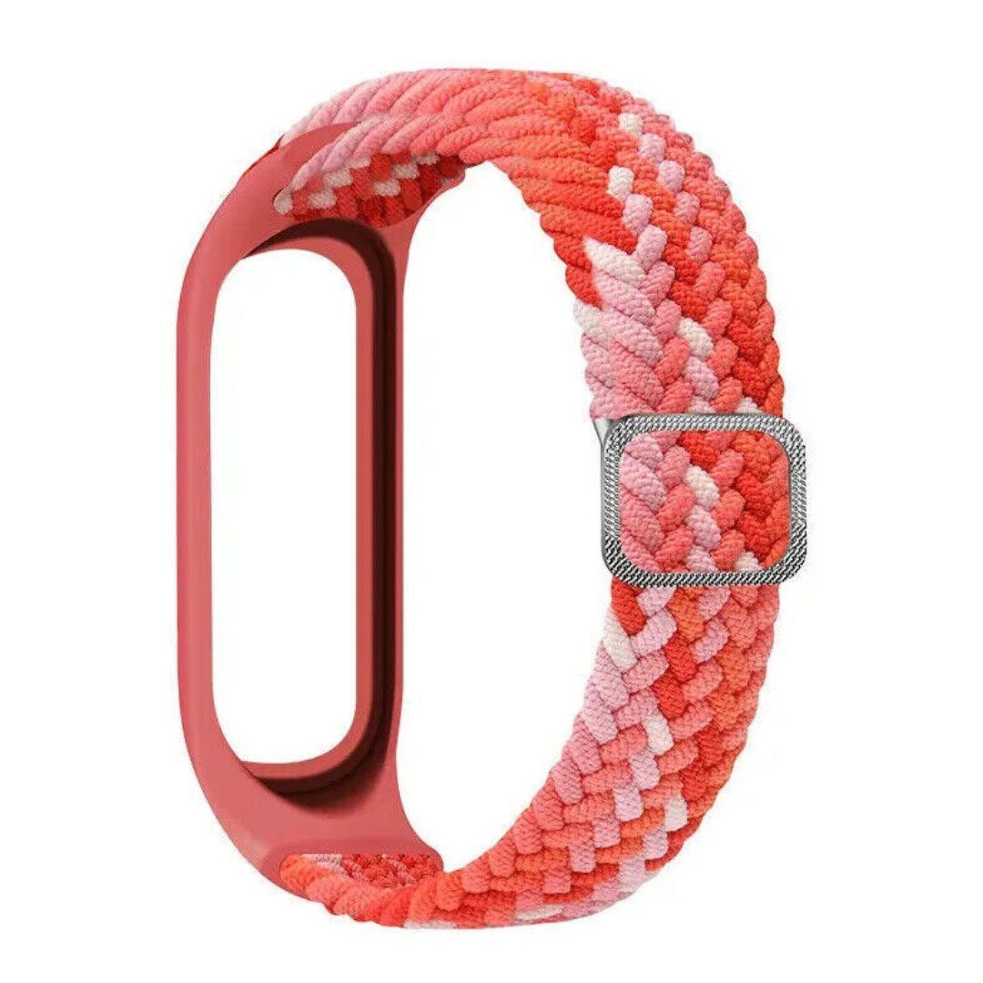 SmartUP Uhrenarmband Geflochtenes Solo Loop Armband für Xiaomi Mi 3 4 5 6 7, Uhrenarmband mit verstellbaren Metallverschluss #8 Tricolor Rot