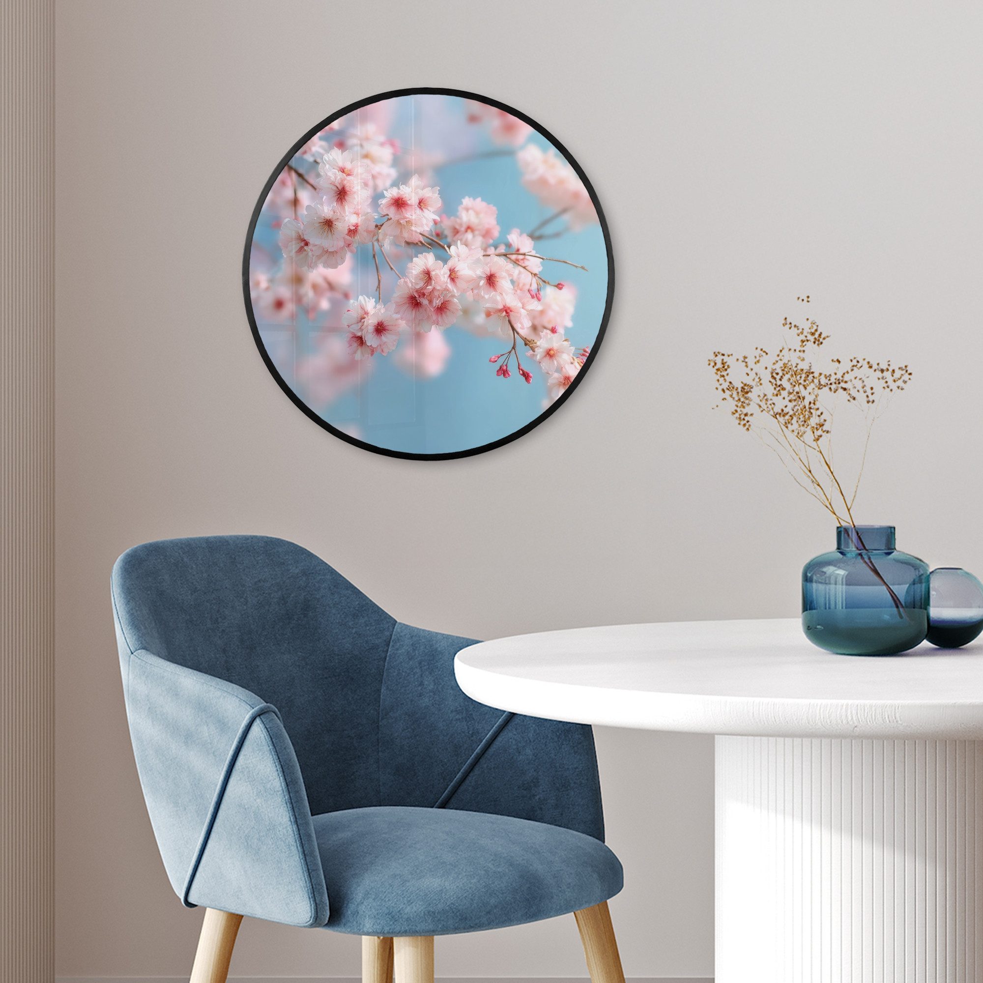 MuchoWow Poster Rund - Takken - Bloesems - Roze, (1 St), Runde Wandbilder, Deko für Wohnzimmer und Schlafzimmer, 40x40 cm