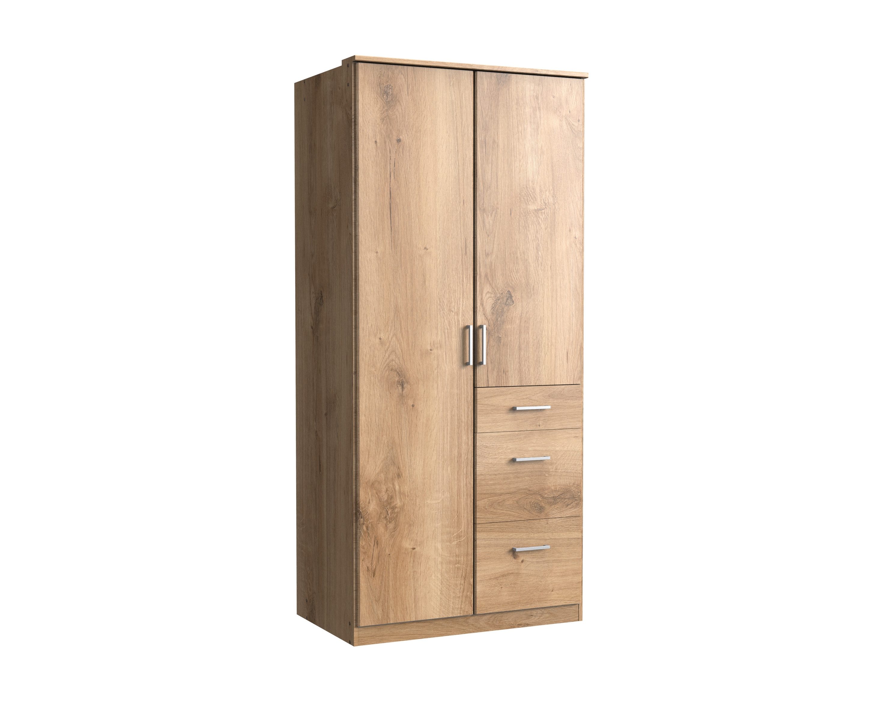Wimex Kleiderschrank in Plankeneiche-Nachbildung mit 3 Schubladen und 2 Türen (B/H/T: 90x198x58 cm)