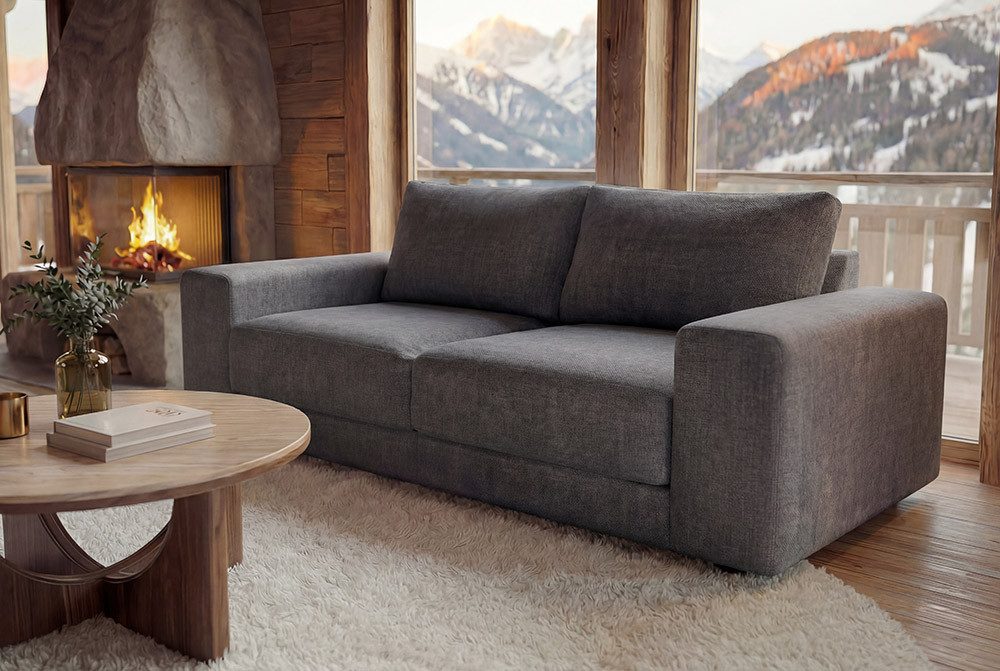 riess-ambiente 3-Sitzer LOFT 210cm grau - Vogue Velours Samt, Taschenfederkern, Rundumbezug, Einzelartikel 1 Teile, Moderne Couch - ideal für Wohn- und Schlafzi – Bild 3 von 5