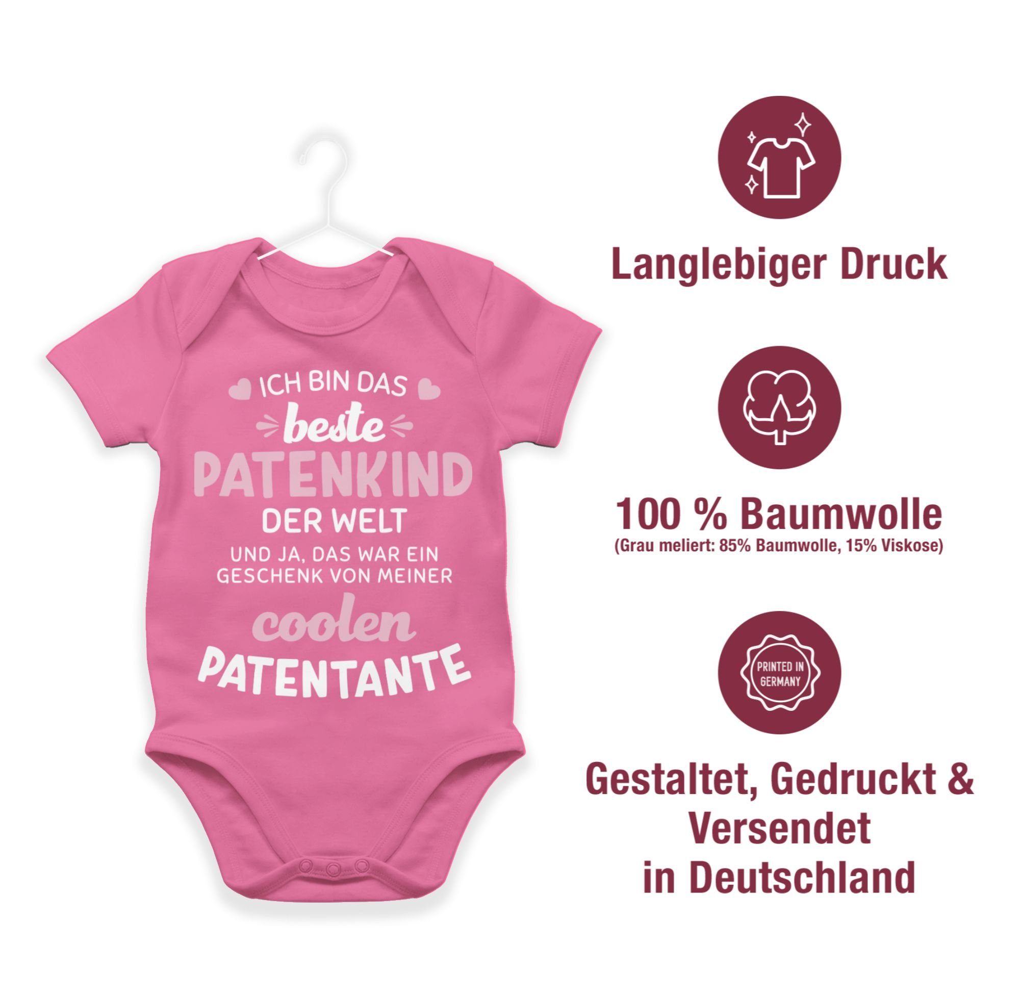 Baby beste Patenkind Welt das der Shirtbody Shirtracer Pink 1 Ich bin Patentante weiß/rosa