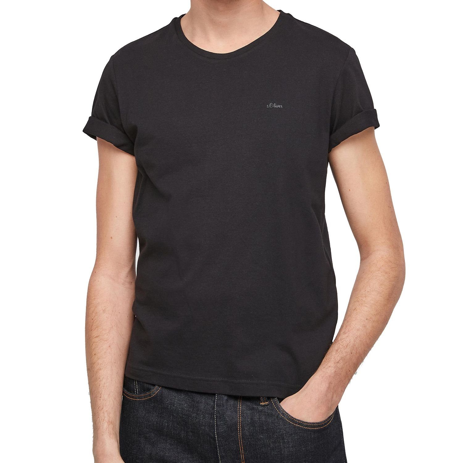 Pack Basic, schlicht, s.Oliver 2er mit (2-tlg) Logo, im Look T-Shirt moderner unifarben,