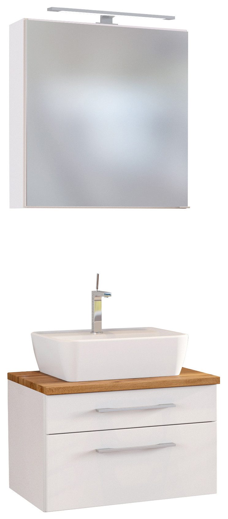 Basera® Badmöbel-Set Basera® Avola 60 cm breit, weiß, inkl. LED-Spiegelschrank und Waschtisch, mit Waschbecken, B...