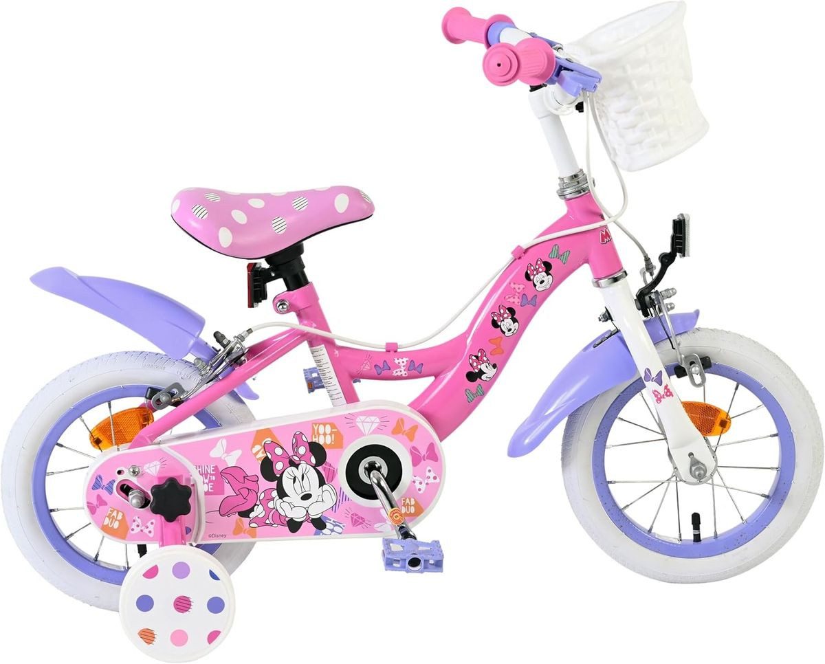 Volare Kinderfahrrad 12 Zoll Kinderfahrrad Mädchenfahrrad Fahrrad Minnie Mouse 20523 fw, Korb, Stützräder