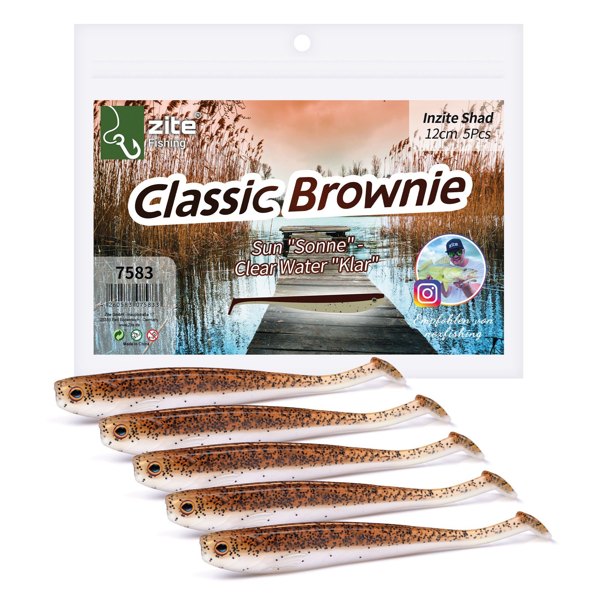 Zander Gummifisch 12cm - Stück Inzite 5 Shad Kunstköder Zite Classic Brownie