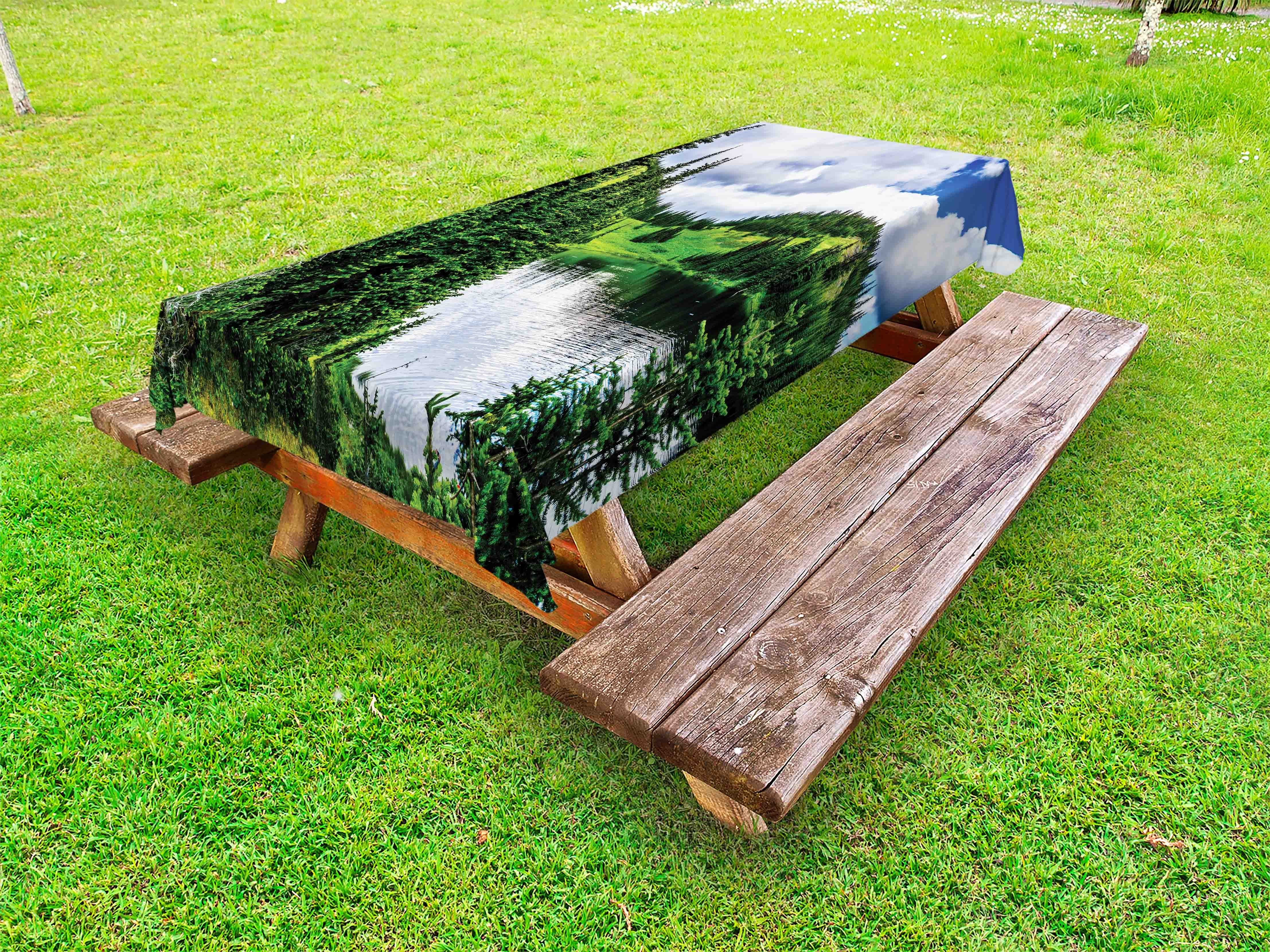 Abakuhaus Tischdecke dekorative waschbare Picknick-Tischdecke, Dunkler Wald Reflection See Bäume