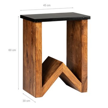 WOMO-DESIGN Beistelltisch W-Form Couchtisch Kaffeetisch Wohnzimmertisch Sofatisch Loungetisch, Braun 60cm Unikat handgefertigt Massivholz Akazienholz Buchstaben Form