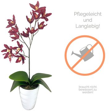Kunstorchidee Orchidee Kunstblume Blume Pflanze rot künstlich unecht 523 Cymbidie, PassionMade, Höhe 50 cm, Orchidee künstlich im Topf wie echt