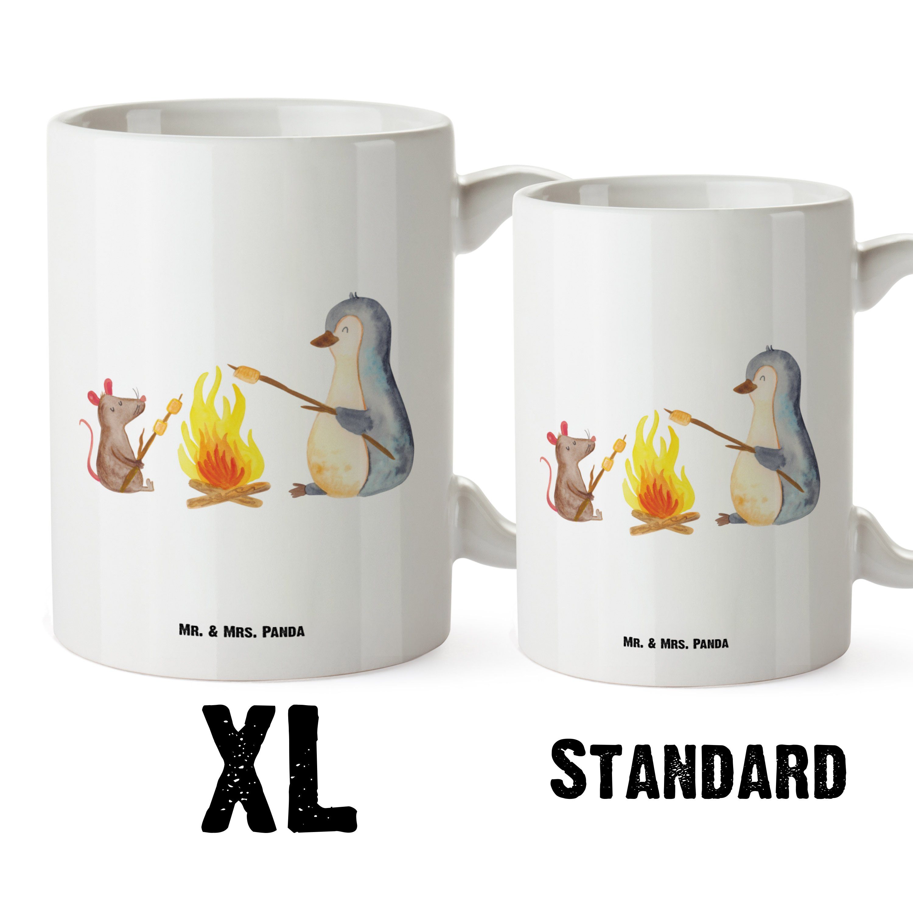 Pinguin Tasse, - Geschenk, Weiß Mr. Panda Keramik & XL Lagerfeuer Mrs. - Marshmallows, Tasse Tasse Große Maus,