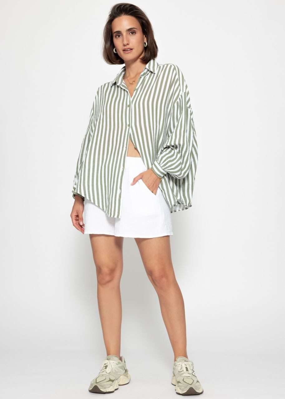 SASSYCLASSY Longbluse Gestreifte Oversize Musselin Bluse günstig online kaufen
