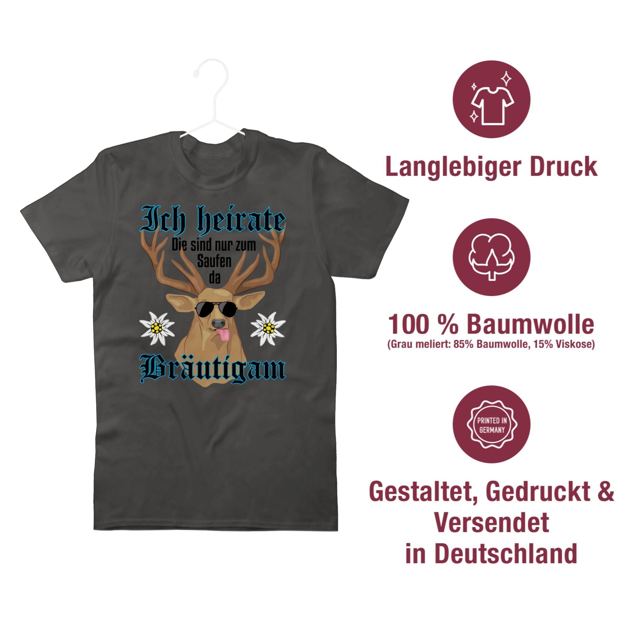 Dunkelgrau Shirtracer T-Shirt Bräutigam JGA Hirsch 2 Männer