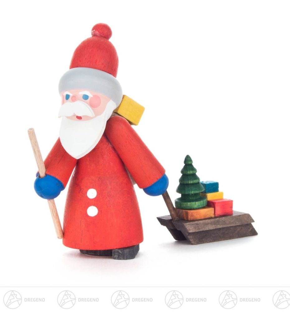 Dregeno Erzgebirge Weihnachtsfigur Weihnachtliche Miniatur Weihnachtsmann mit Schlitten Breite x Höhe x