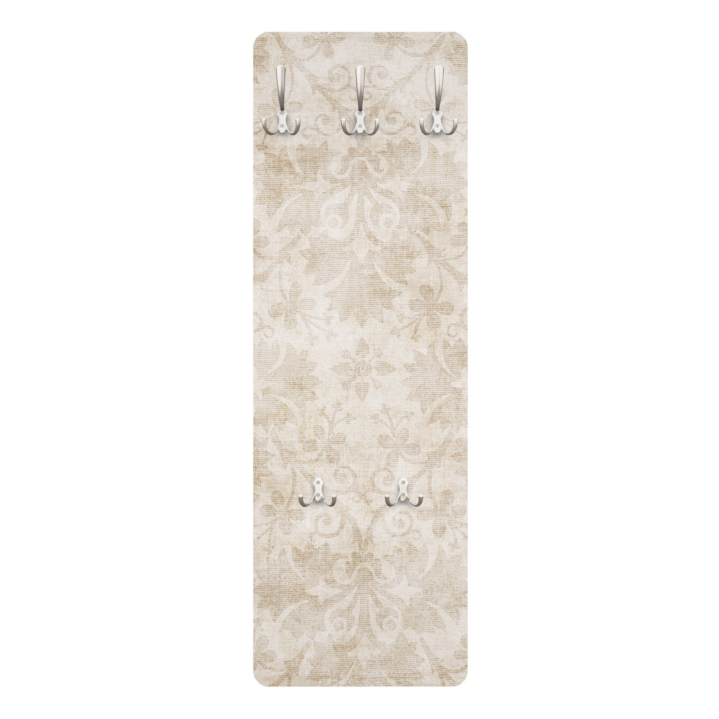 Bilderdepot24 Garderobenpaneel Design Muster Shabby Retro Vintage Antiker Damast (ausgefallenes Flur Wandpaneel mit Garderobenhaken Kleiderhaken hängend), moderne Wandgarderobe - Flurgarderobe im schmalen Hakenpaneel Design