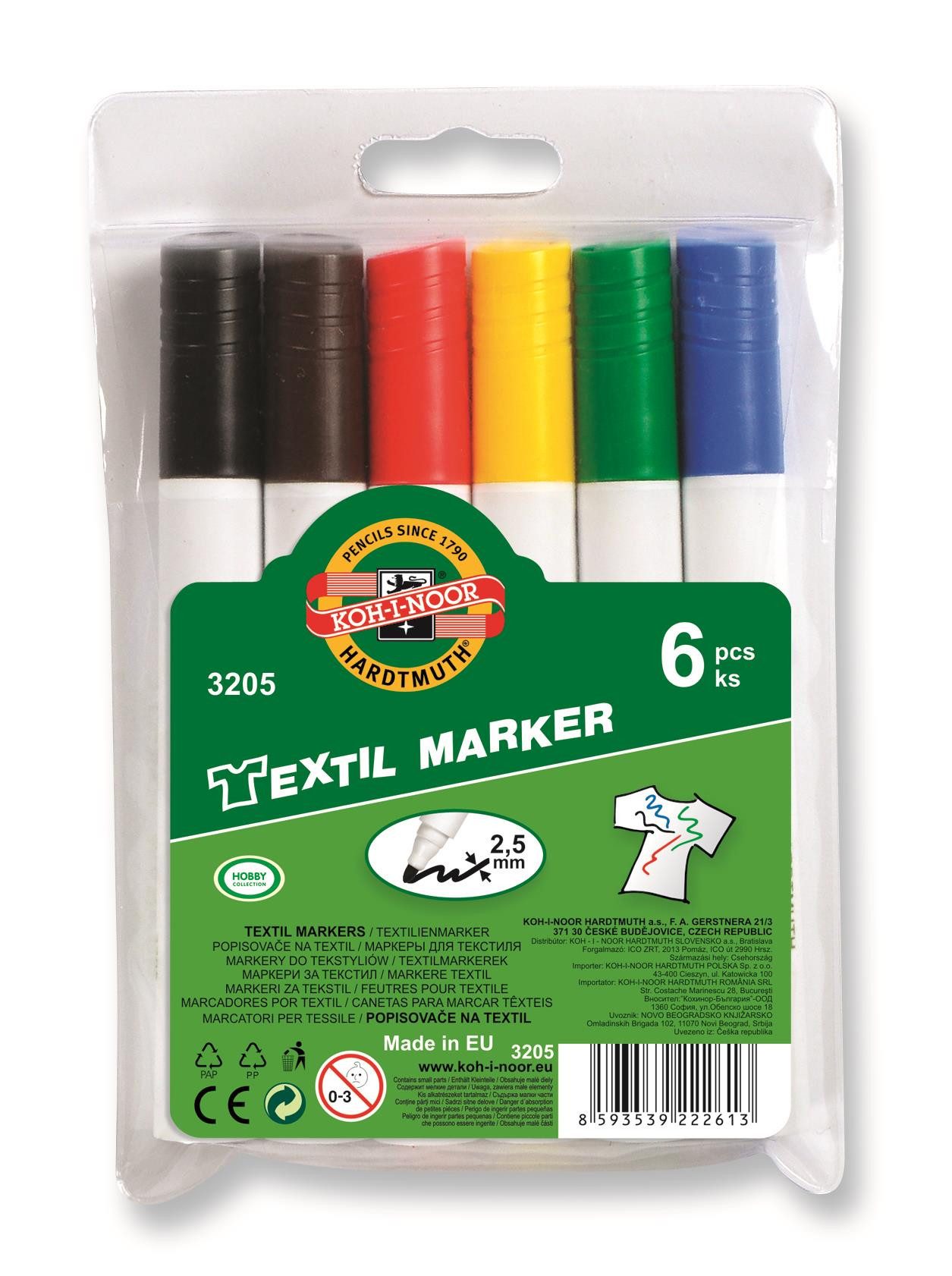 KOH-I-NOOR Malstift KOH Textilmarker Jumbo 2,5 mm Rundspitze / im 6er Pack