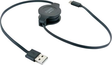 Schwaiger Ausziehbarer Ladekabel 0,8 m USB Typ C Verlängerungskabel Schwarz Smartphone-Ladegerät