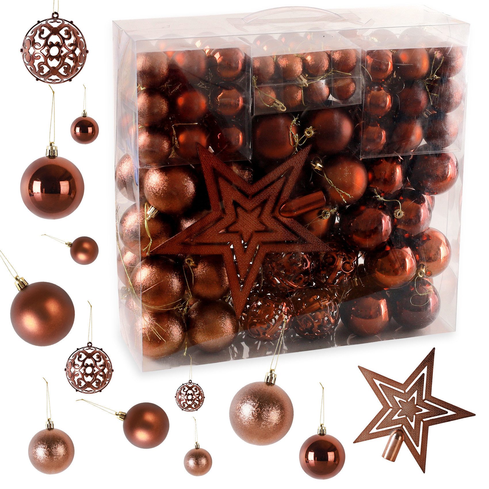 ElitVita Weihnachtsbaumkugel 139er Set Weihnachtskugeln, mit Baumspitze Stern, Ø3/4/6 cm (139 St), Kunststoff Christbaumschmuck für Weihnachtsbaum Deko