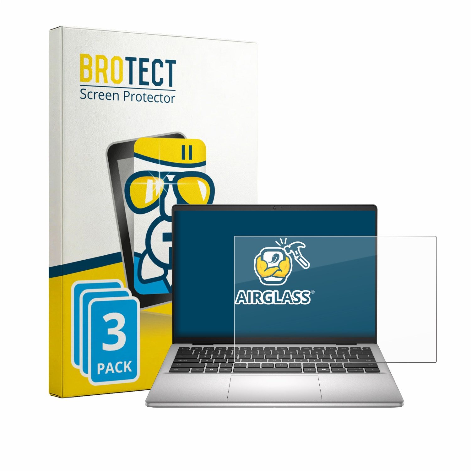 BROTECT Displayschutzglas Folie für Dell Dell Pro 14 Essential, 3 Stück, Schutzfolie Glas Panzer Display Schutz klar