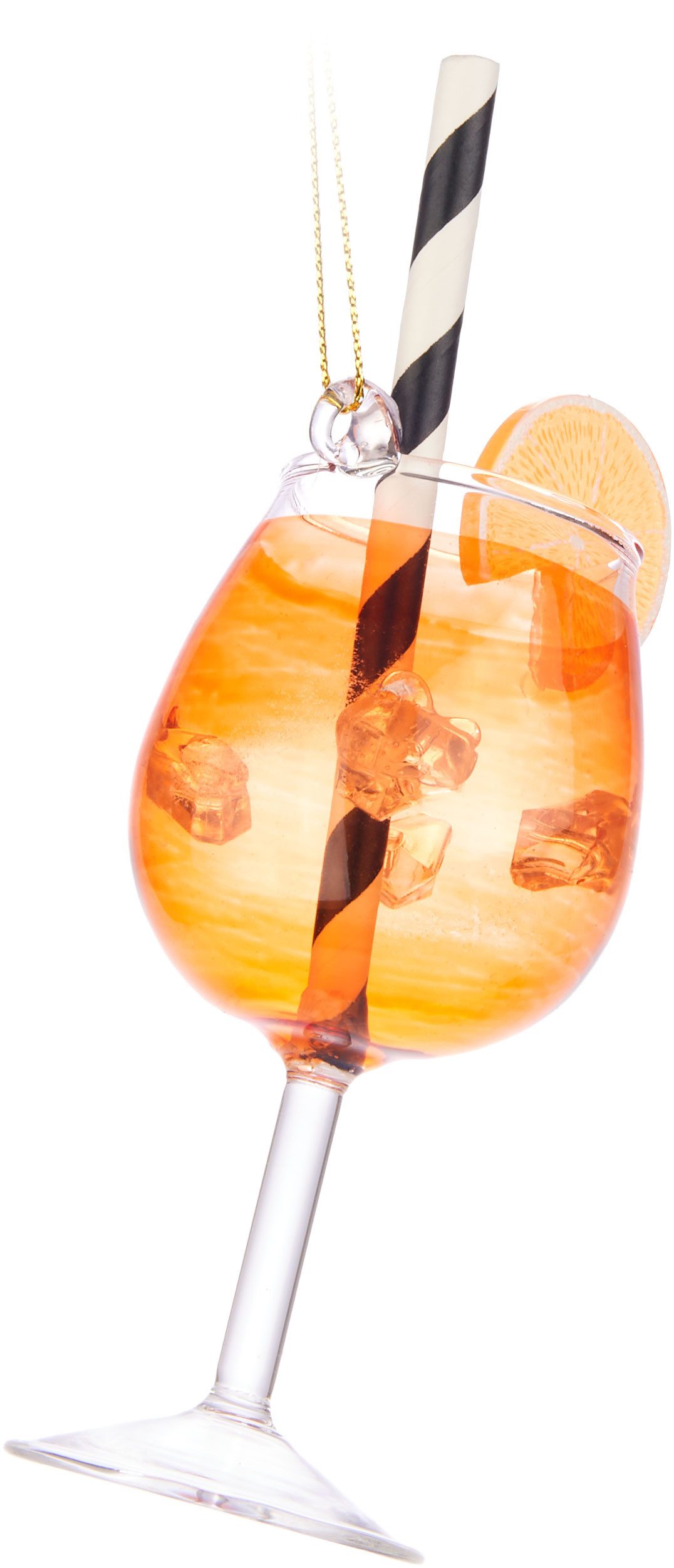 BRUBAKER Weihnachtsbaumkugel Orangen Cocktail Spritz mit Strohhalm, Eiswürfeln & Orangenscheibe (1 St), Cocktailglas Weihnachtskugel aus Glas - Handbemalte Christbaumschmuck