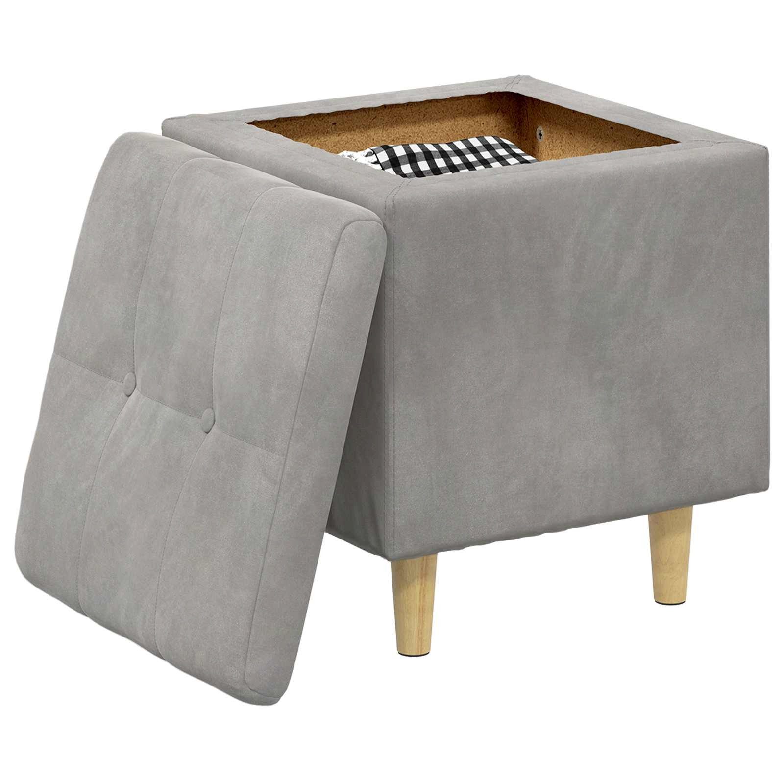 vidaXL Barhocker Aufbewahrungsottomane mit Kissen Hellgrau 40 x 40 x 45 cm Samt (1 St)