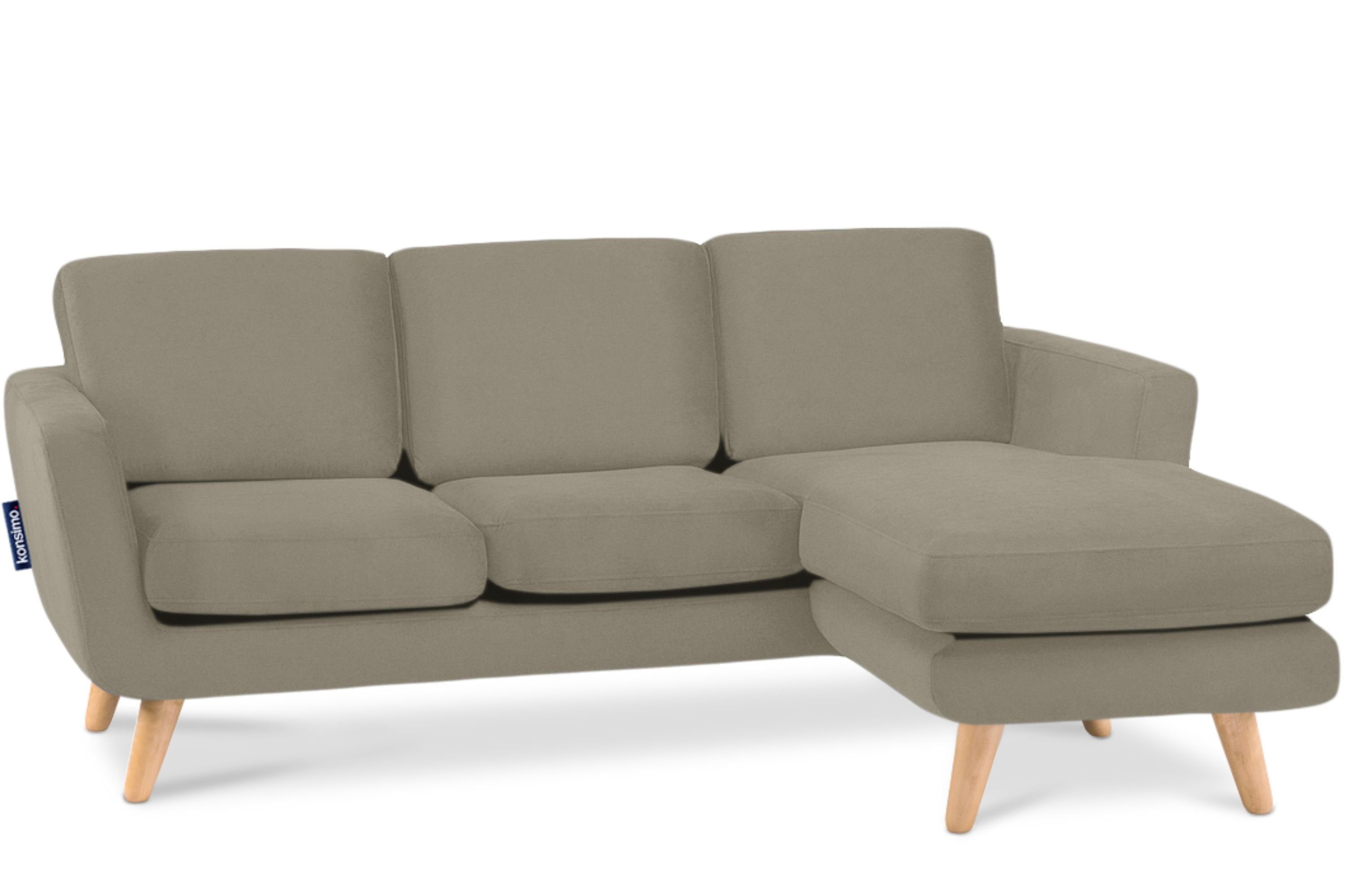 KONSIMO® Ecksofa TAGIO rechts, Scandi-Stil, mit Armlehnen, Made in Europa, Gestell aus Massivholz, Rechts