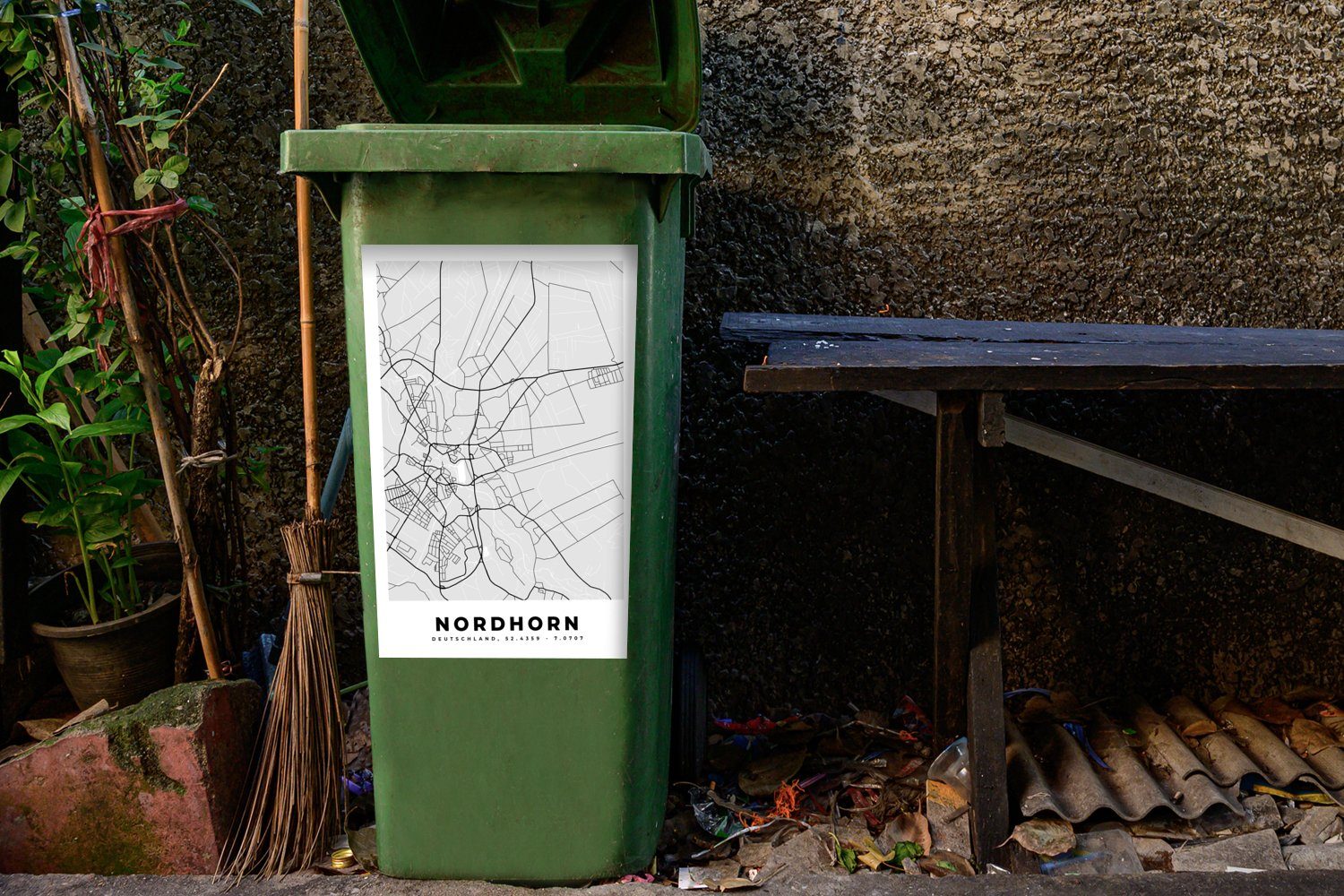 Wandsticker - Mülleimer-aufkleber, Abfalbehälter Container, (1 Karte Mülltonne, St), Nordhorn Stadtplan Deutschland - - MuchoWow Karte Sticker, -