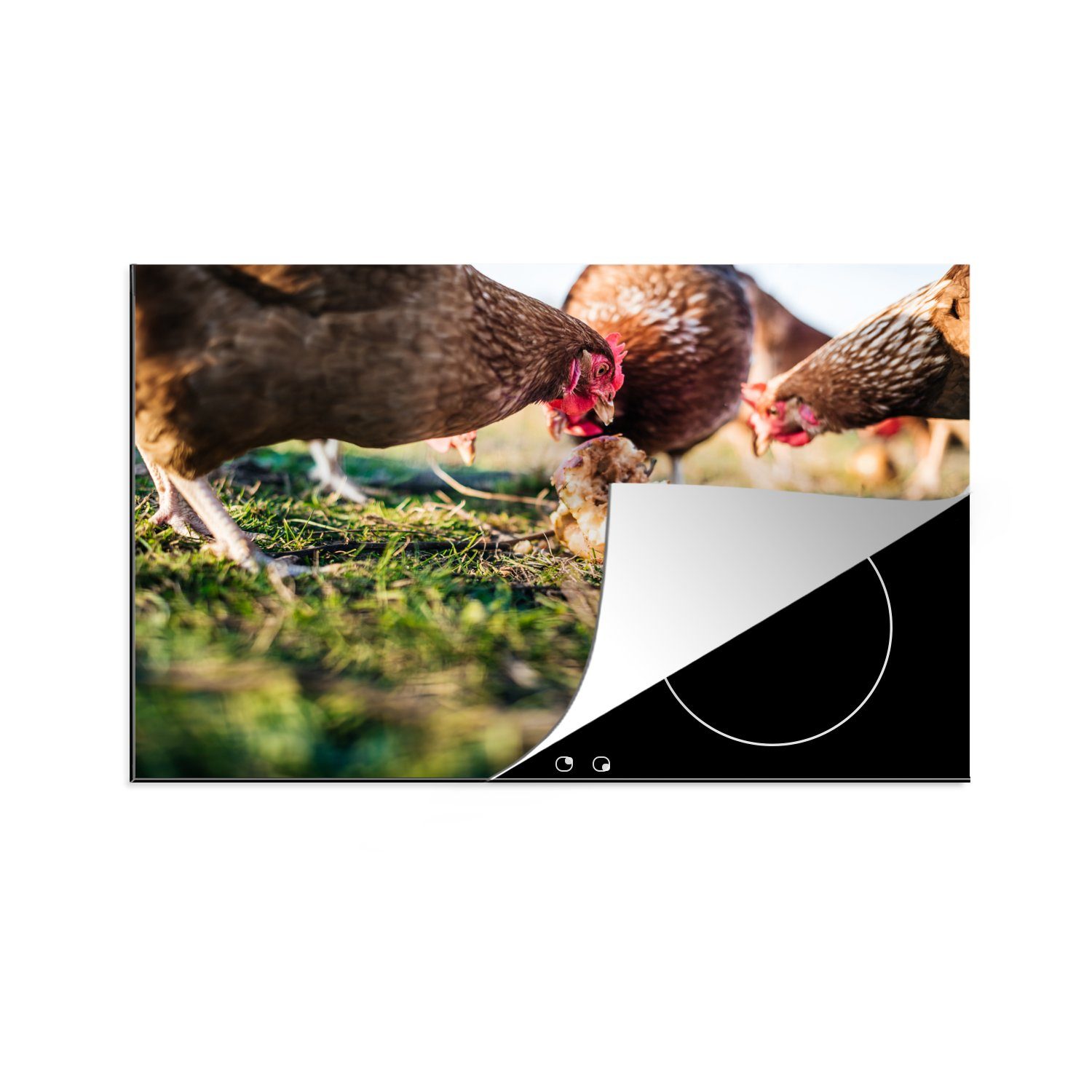 Ceranfeldabdeckung die 81x52 (1 Induktionskochfeld MuchoWow Hühner Apfel, cm, für tlg), Vinyl, Herdblende-/Abdeckplatte küche, Schutz essen