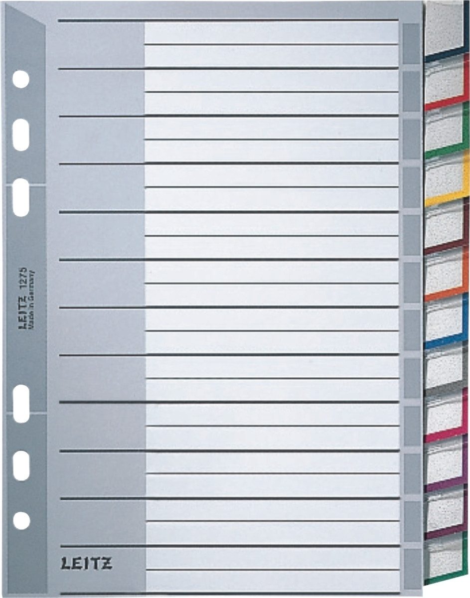 LEITZ Aktenordner Register A5 12-teilig PP blanko grau