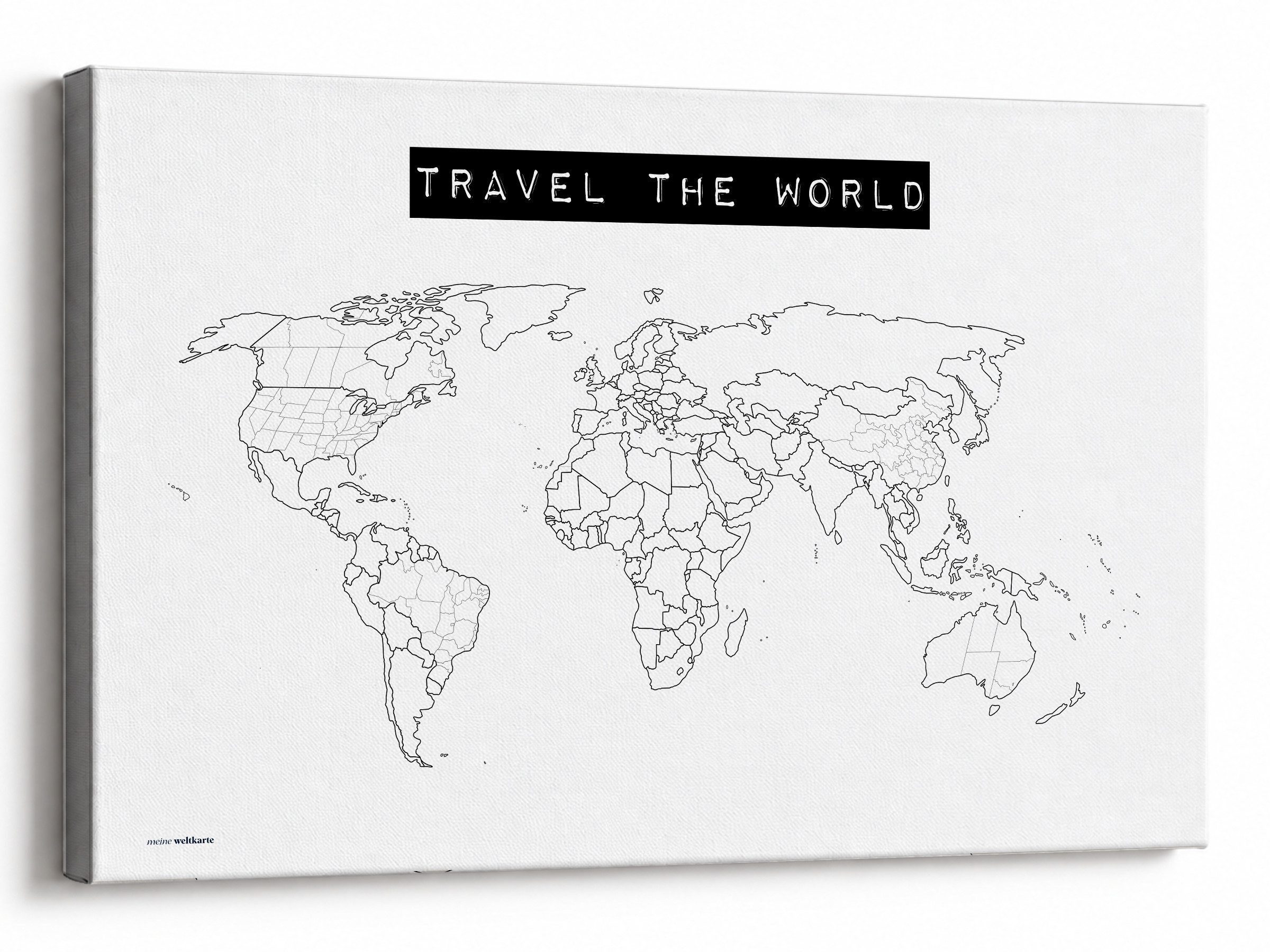 mw Leinwandbild Weltkarte Travel the World #1 zum Ausmalen, Festes Weltkartenmotiv; Poster gerollt oder auf Keilrahmen gespannt