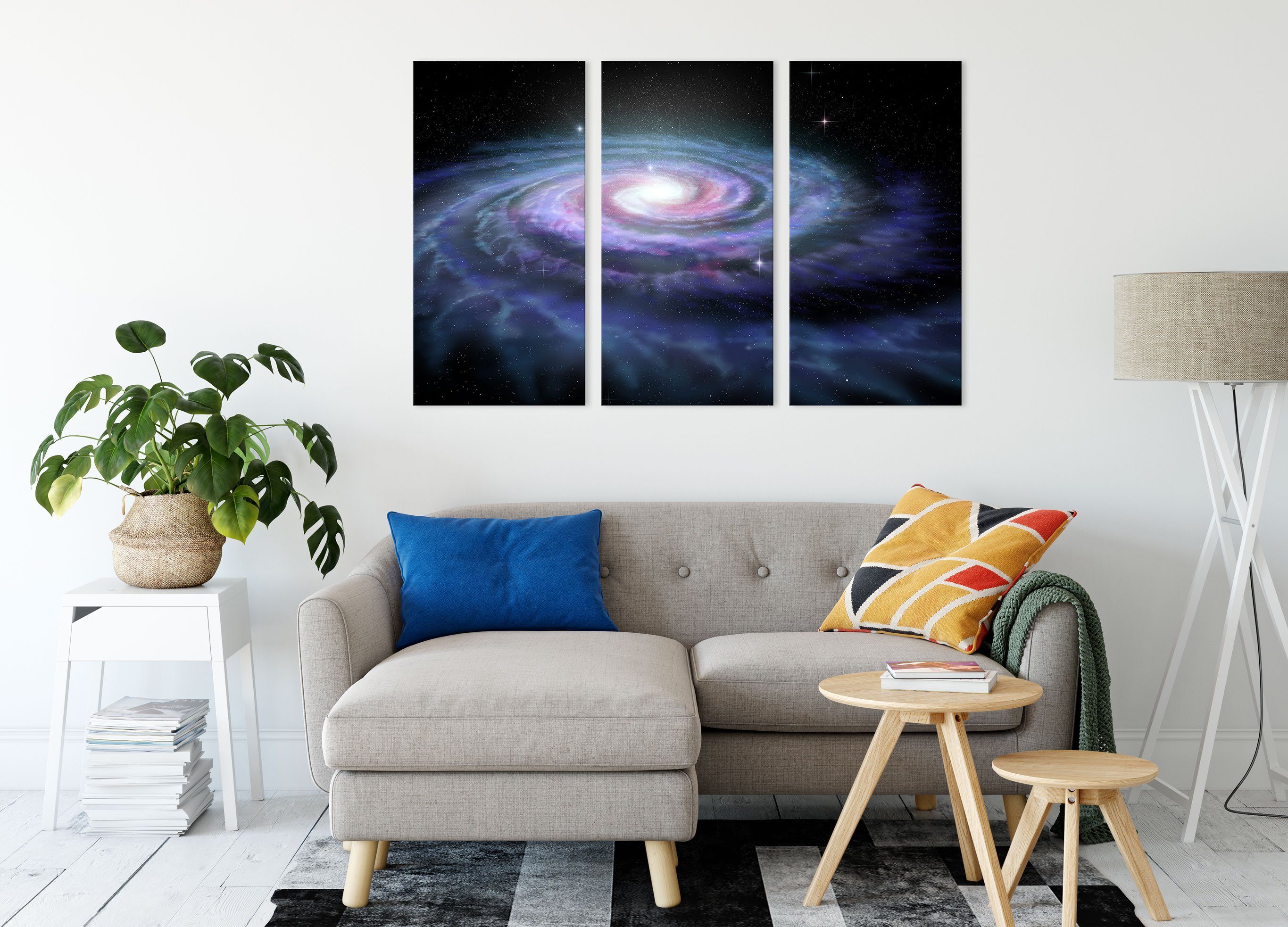 (120x80cm) Sternenwirbel St), Pixxprint Leinwandbild fertig (1 bespannt, Galaxie, Zackenaufhänger Leinwandbild Galaxie inkl. 3Teiler Sternenwirbel