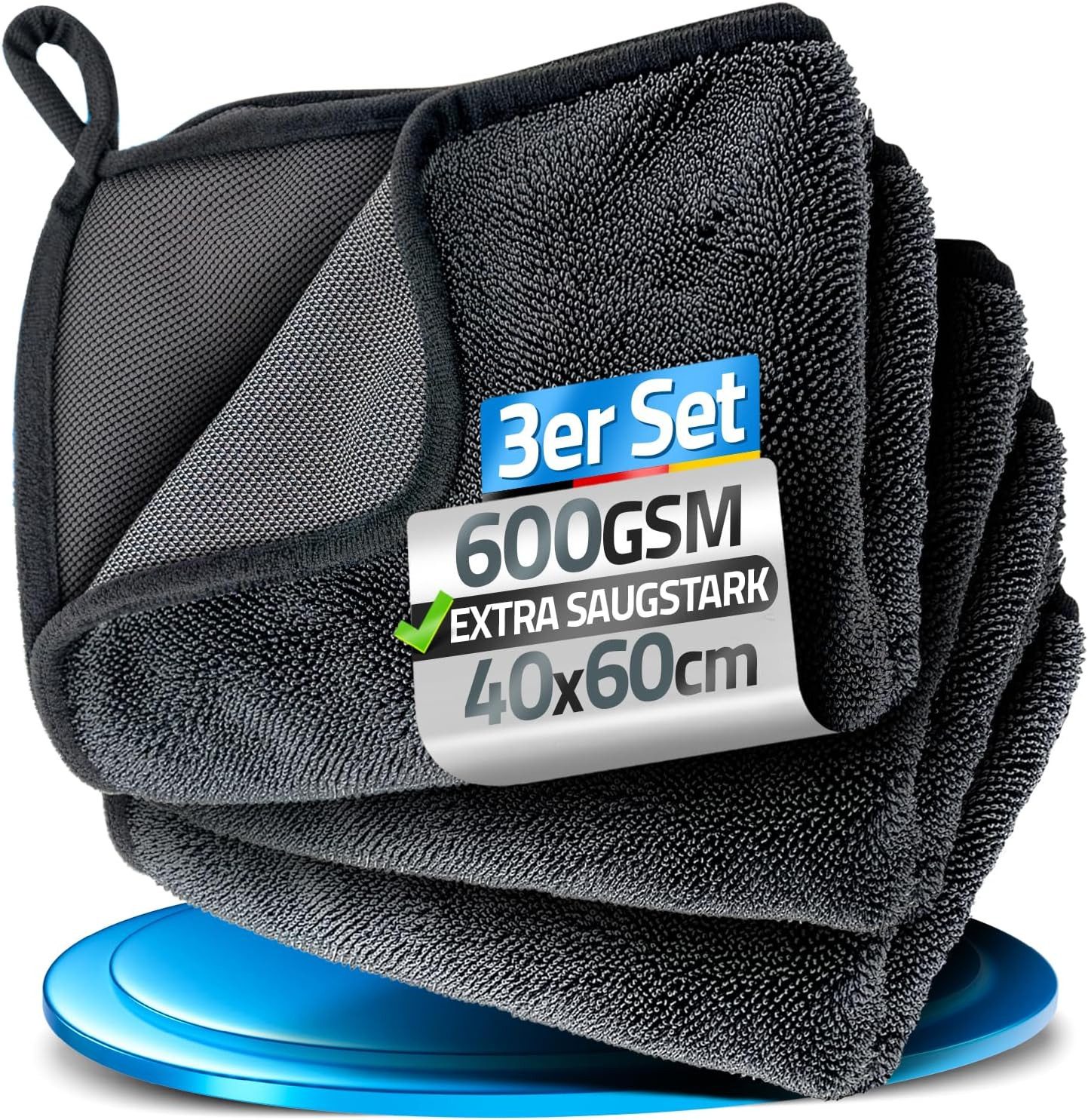 Loco Bird Trockentuch Dusche 600GSM, Fast Dry Microfaser Putztuch für Badezimmer Mikrofasertuch (40x60 cm, 3-tlg., Microfasertuch in grau - Auto Trockentücher xxl - simply shiny Bath, Streifenfrei, Fusselfreie Reinigung und Politur)