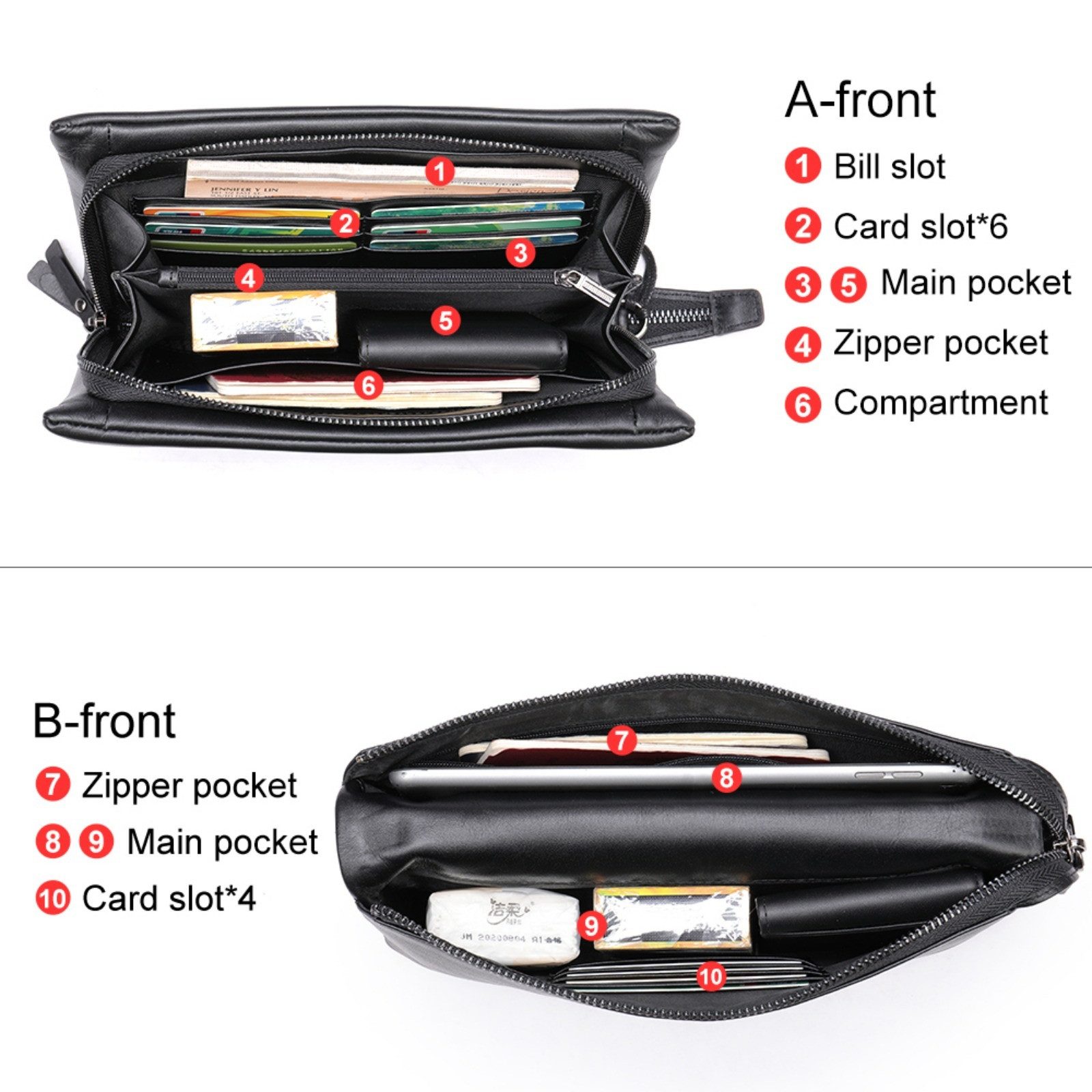 YUBRO-STUDIO Clutch Herren Leder Clutch Tasche Schwarz Wristlet Geldbörse Taschen