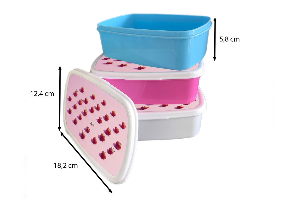 MuchoWow Lunchbox weiß Kunststoff, und Brotdose, - Kinder Obst, - (2-tlg), Mädchen Jungs Rosa für Brotbox für und Erdbeere Erwachsene