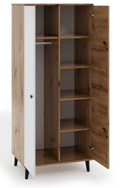 Beautysofa Garderobenschrank C6 (Garderobeschrank mit Kleiderstange und Einlegeböden, zweitürig Schränke mit Holzbeine) in Loft Stil