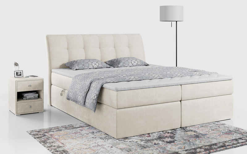 MKS MÖBEL Boxspringbett DIEGOS, Bett mit Bettkasten und Kopfteil, Polsterbett mit Multipocket-Matratze