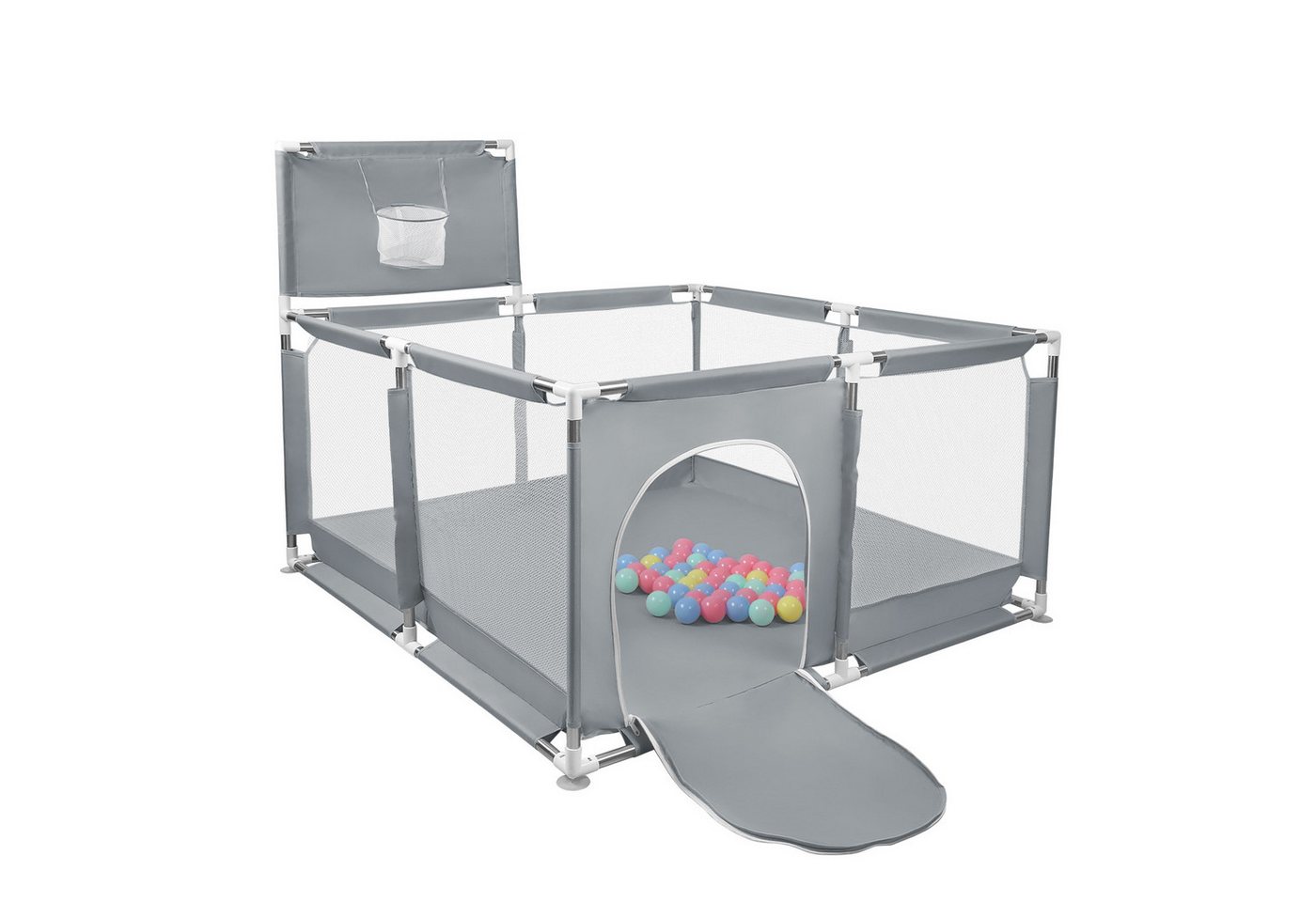 JEOBEST Laufstall Laufstall Baby 126x66cm Laufgitter baby Kinder laufgitter, Sicherer Spielbereich - mit Basketball-Netz und 50 Ozeanbälle