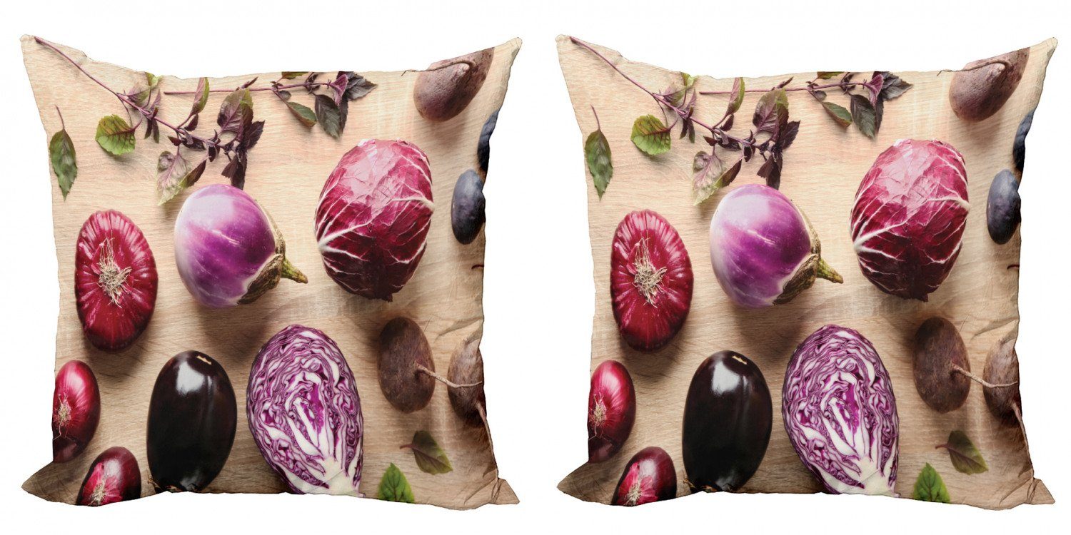 Kissenbezüge Modern Accent Doppelseitiger Digitaldruck, Abakuhaus (2 Stück), Natürliche Farbe Gemüse und Figuren