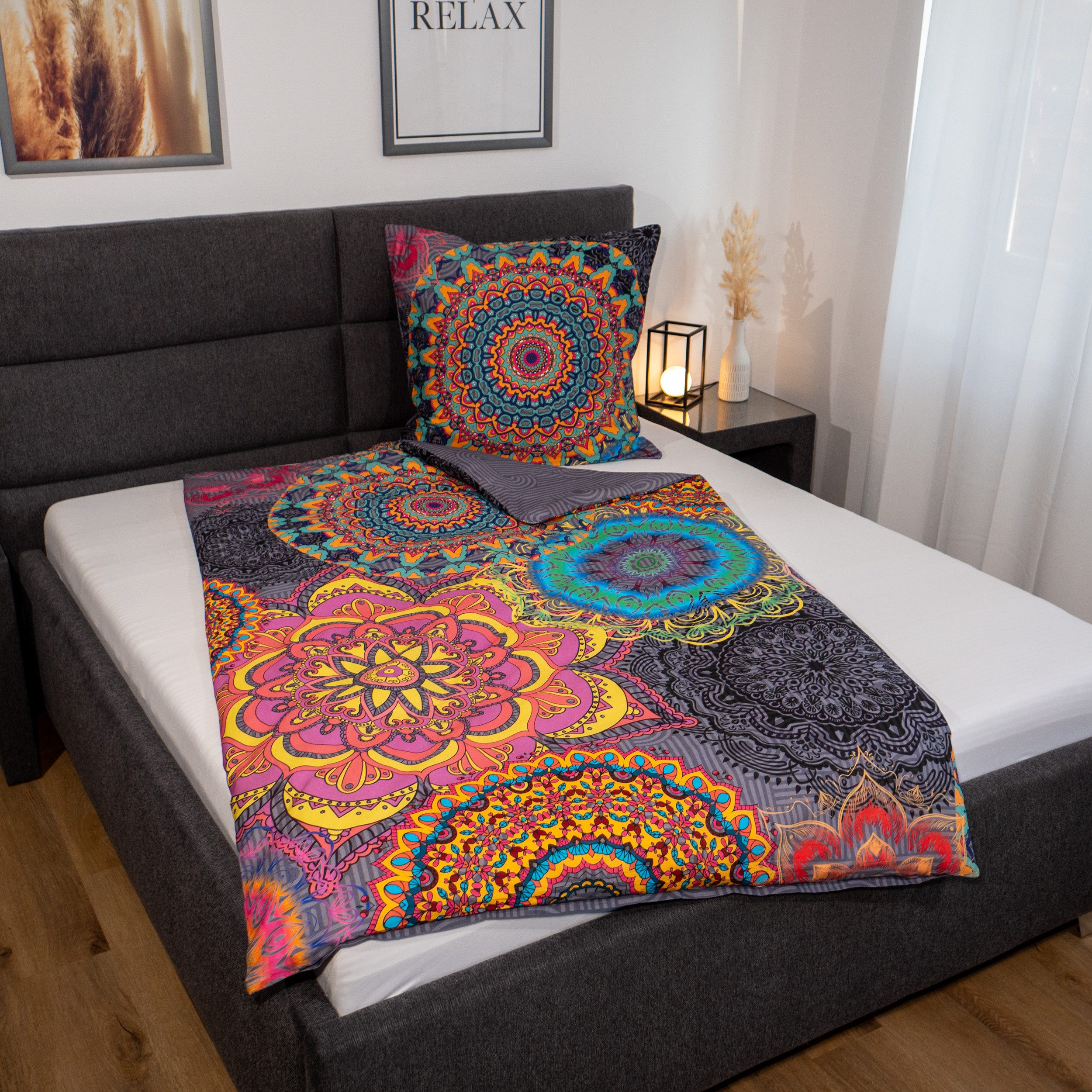 ZO HOME Bettwäsche ZO!Home, Renforcé, 2 teilig, bunte Mandalas auf grauem Hintergrund