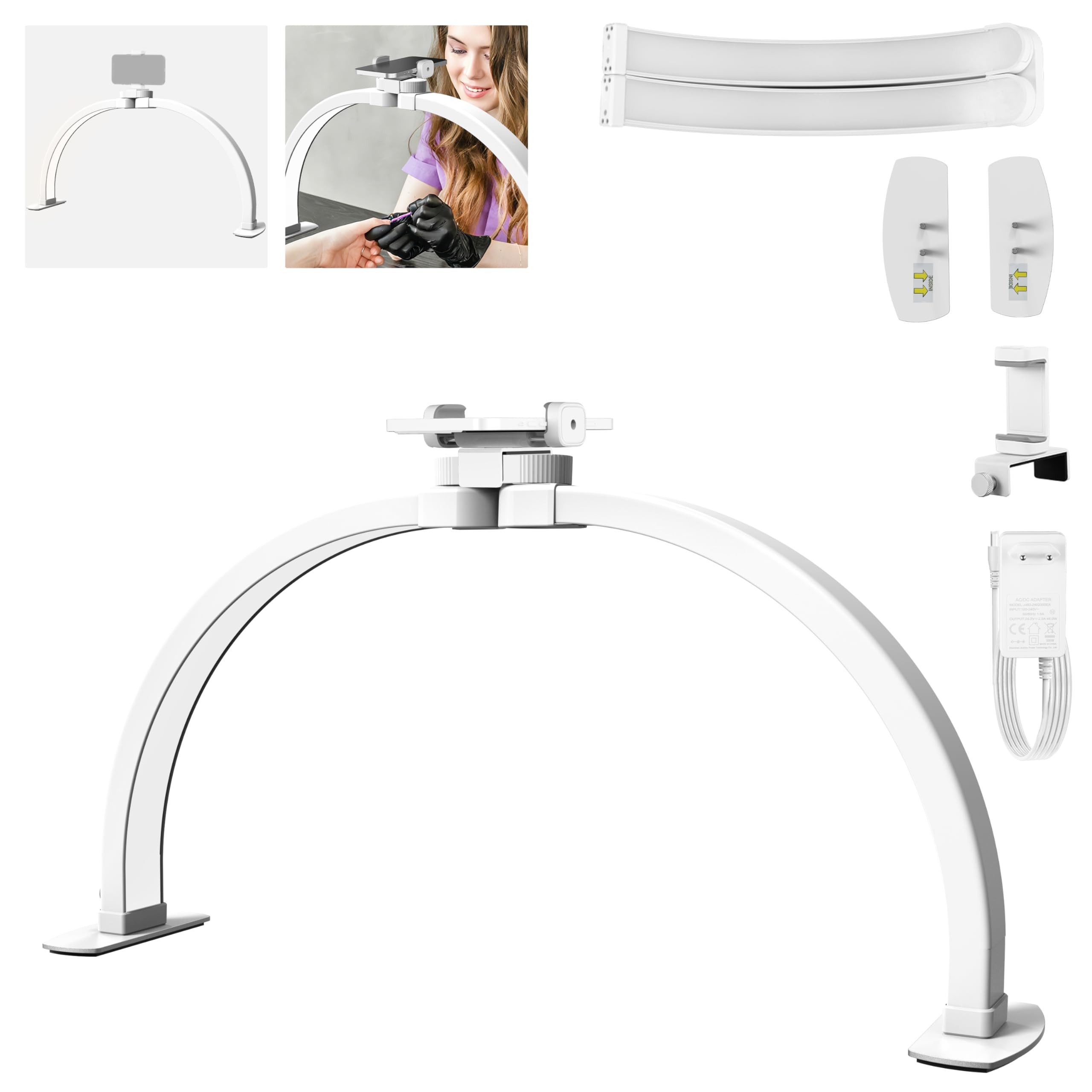 Neewer LED Schreibtischlampe HM04-D 23" Tishc Halbmond Nail Lamp, 308 LEDs, 28W, zweifarbig, LED fest integriert, 3000K/3500K/4400K/5600K/6500K, mit Handyhalterung, faltbare Tischlampe für Maniküre Handwerks