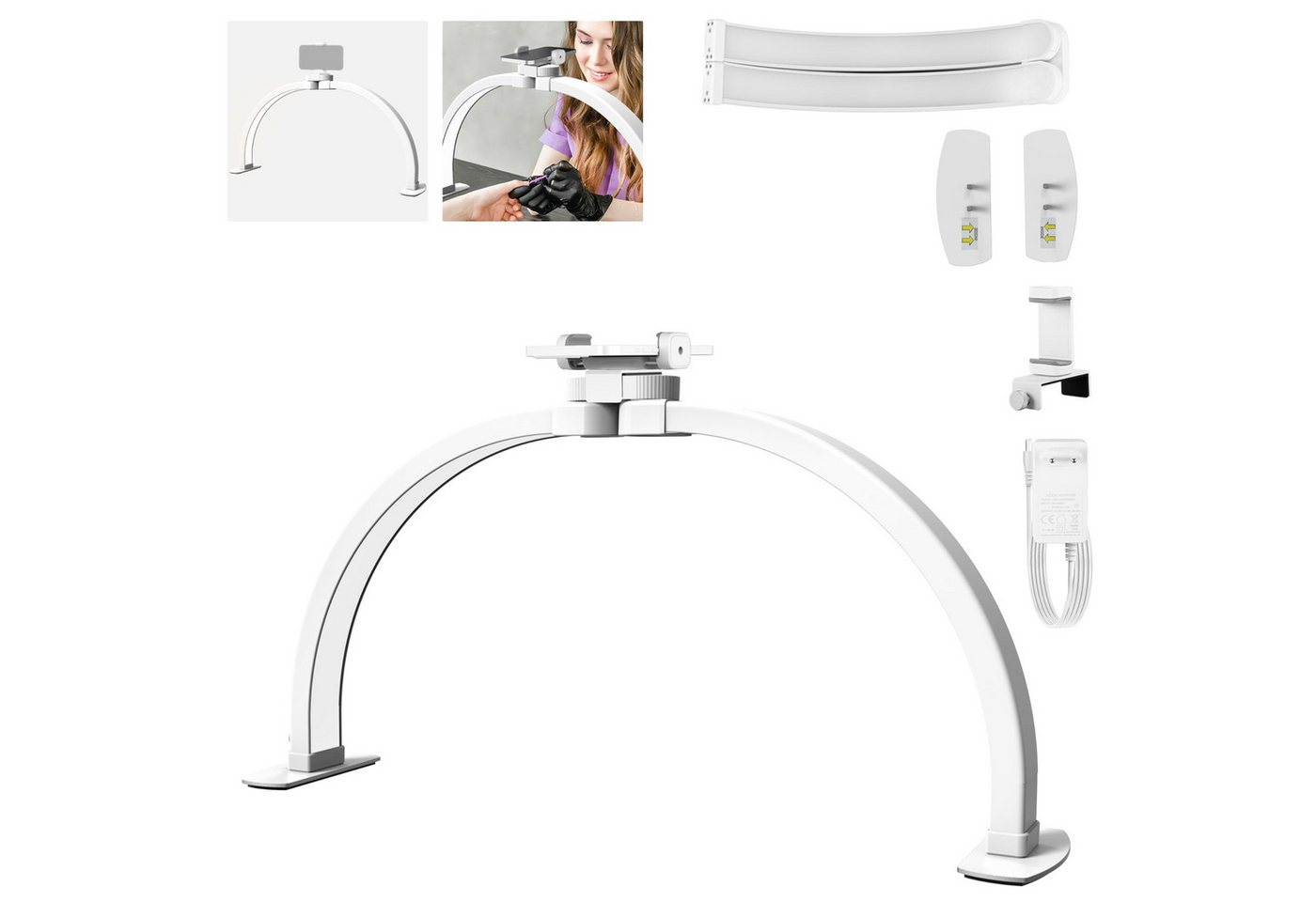 Neewer LED Schreibtischlampe HM04-D 23" Tishc Halbmond Nail Lamp, 308 LEDs, 28W, zweifarbig, LED fest integriert, 3000K/3500K/4400K/5600K/6500K, mit Handyhalterung, faltbare Tischlampe für Maniküre Handwerks